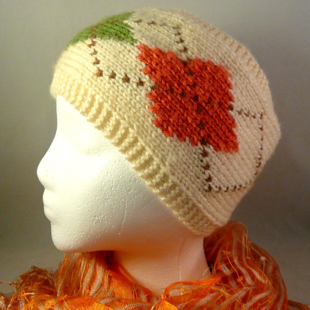 Hand Knit Ear Warmer Head Wrap Dark Brown Green Orange Argyle Pattern